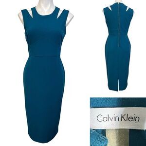 Calvin Klein Blue Midi Dress with Cutout Shoulders